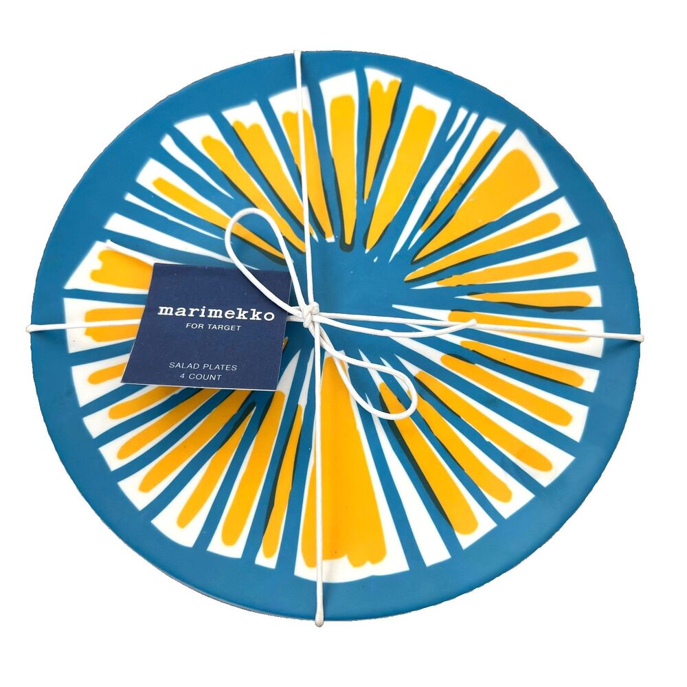 Marimekko for Target Melamine Salad Plates 8.5" Blue Yellow Set of 4 Modern NWT
